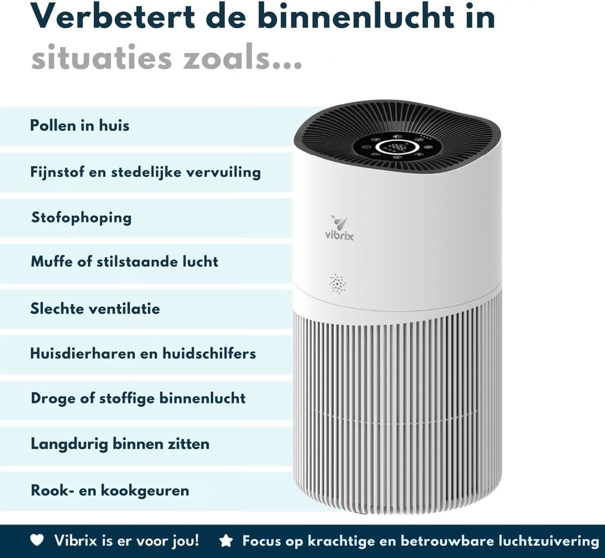 Vibrix PureFlow70 Luchtreiniger / Air Purifier – HEPA H13 + koolstoffilter – 468 m³/u – Voor kamers tot ca. 70 m² – Ionisator – App-bediening – Zeer stil met slaapstand – Luchtkwaliteitindicator thumbnail 4