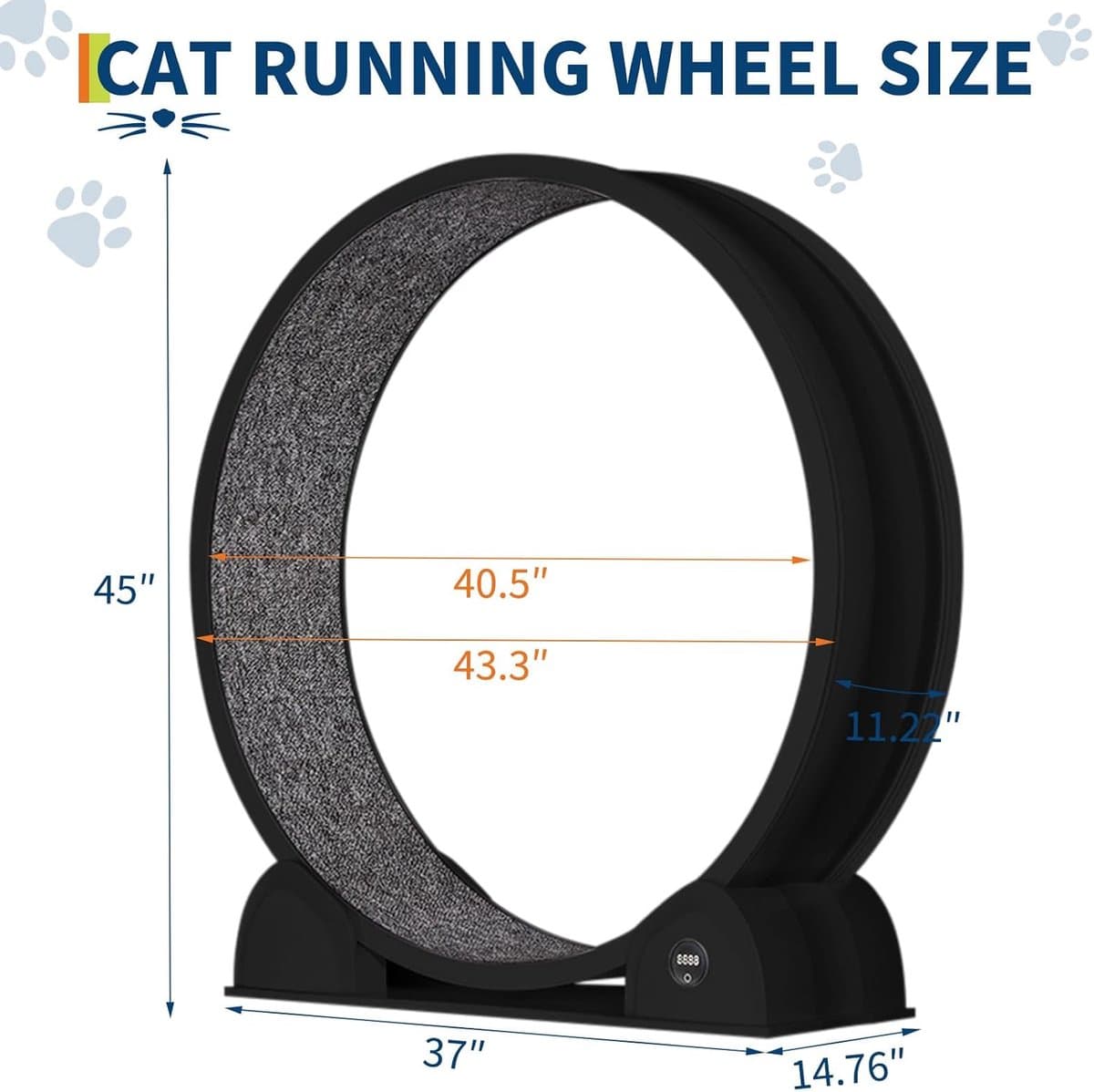 Kattenloopwiel met Stappenteller - Extra Groot (114 cm) - Fluisterstil ABS - Loopband Kat met Uitneembare Mat - Fitness & Gezondheid - Zwart thumbnail 4