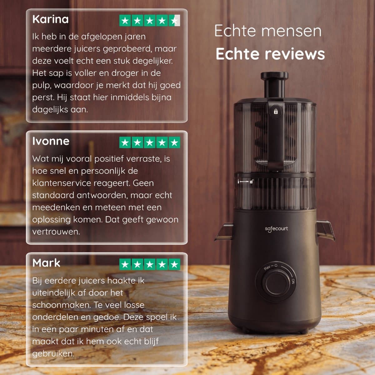 Safecourt Kitchen Slow Juicer XXL - krachtige motor [Pre-cutter & Cold-press technologie] - eenvoudige reiniging - BPA-vrij - sapcentrifuge Zwart thumbnail 8