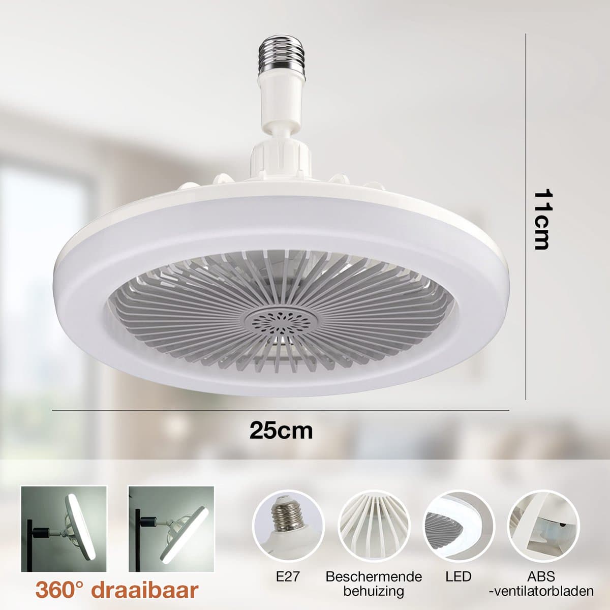 MUPOO Plafond ventilator met LED verlichting E27 Fitting met 360° Draaibaar -APP & Afstandsbediening - 3 Snelheden & Dimbaar - Mini Ventilatorlamp Ø 25cm- lamp ventilator plafond Voor Kinderkamer,Garage & Keuken -Grijs thumbnail 8