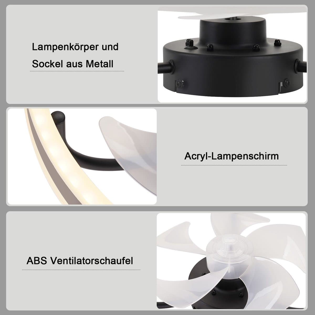 Glitzerlife - Plafond ventilator met verlichting met verlichting - Dimbare LED ventilator lamp plafond - Stille plafondventilator Afstandsbediening - Zomer winter functie - Modern design - Ø40cm - Wit thumbnail 3