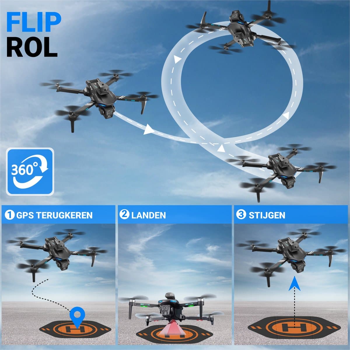 HAWX PRO Drone - Drone met 4K Camera - Mini drone - Voor Kinderen/Volwassenen - Drones - Tot 90 Minuten Vliegen - Incl. 3 Batterijen, Opbergtas, Landing Pad thumbnail 2
