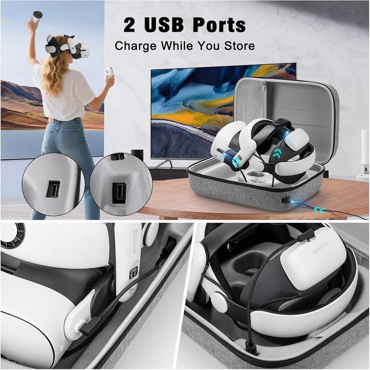 VR-headset tas Meta Quest 3S 3 2 Pico 4 waterdicht schokbestendig met laadaansluiting thumbnail 3