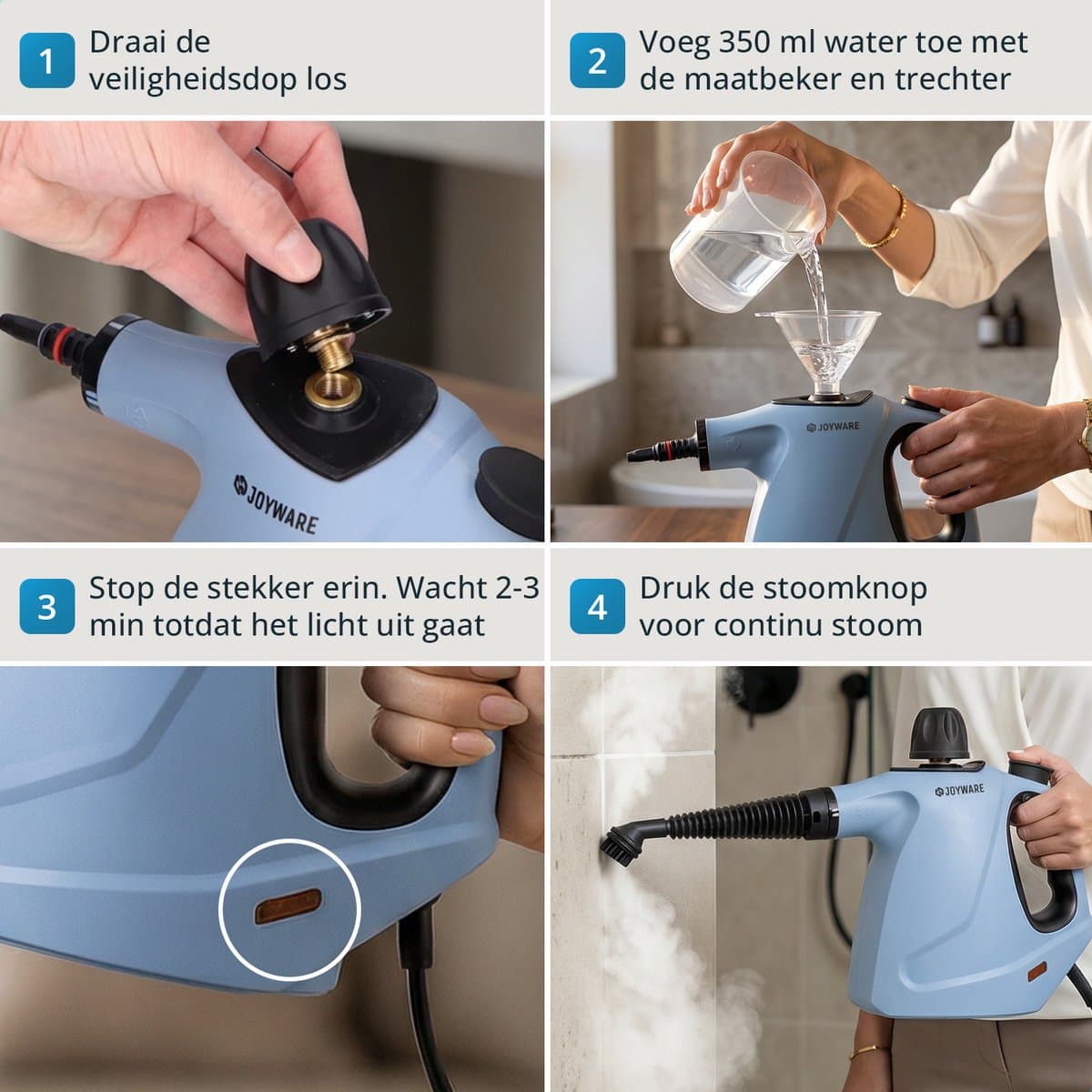 Joyware® 18-in-1 Stoomreiniger S2 – Handstoomreiniger met Steam Lock – Tapijtreiniger & Vlekkenreiniger voor Bank, Badkamer & Bekleding – Steam Cleaner – 1050W – 450ML thumbnail 4