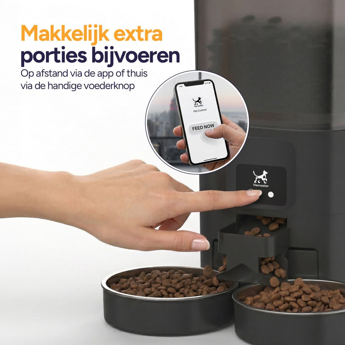 Viervoeter Feed Dual - Automatische Voerbak 7L - Kat en Hond - Voerautomaat met App & Audio - Zwart thumbnail 4