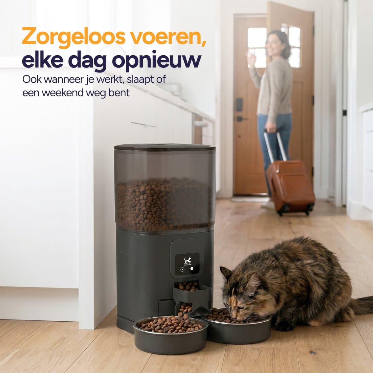 Viervoeter Feed Dual - Automatische Voerbak 7L - Kat en Hond - Voerautomaat met App & Audio - Zwart thumbnail 5