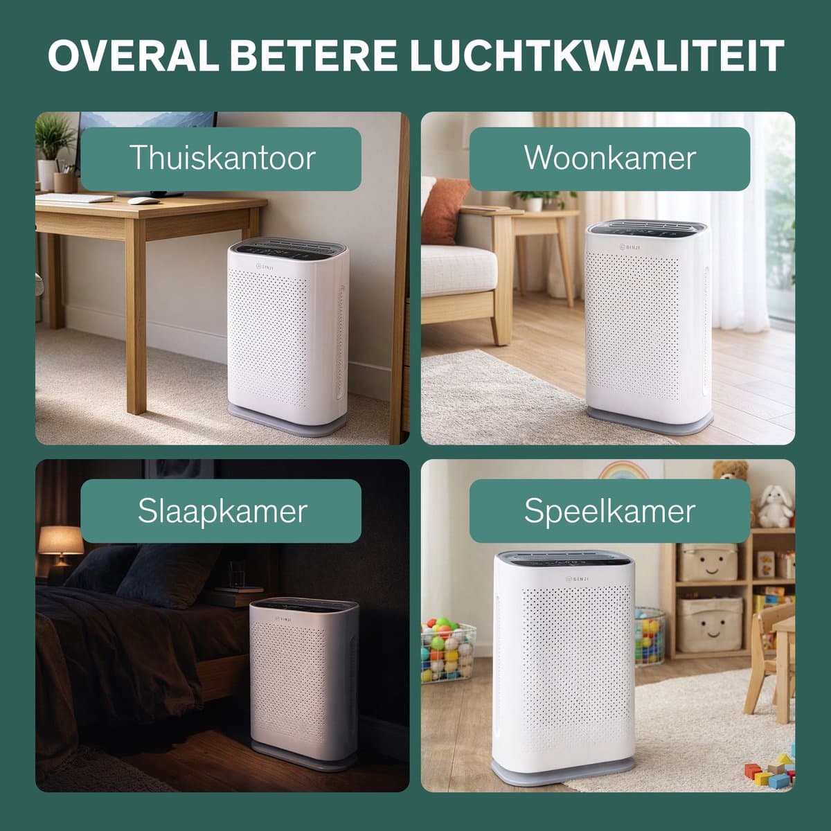 Sinji Luchtreiniger / Air Purifier – HEPA H13 + Koolstoffilter – 220 m³/u, voor ruimtes tot ca. 55 m² – Ionisatie – Afstandsbediening – Timer & Display – Helpt bij stof, pollen & huisstofmijt thumbnail 4