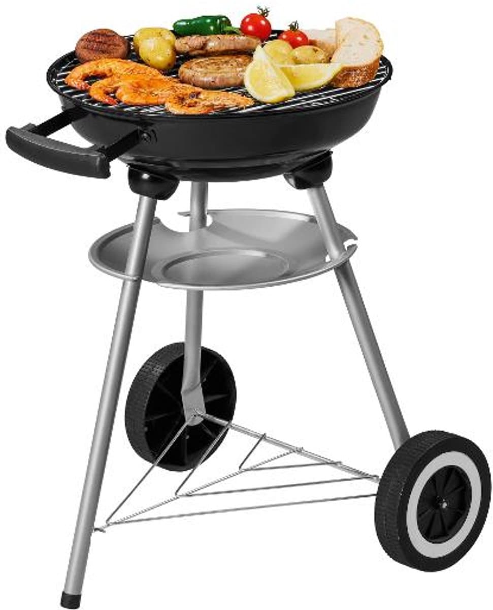 Houtskool BBQ -Goliving Houtskool Barbecue - Ø34cm - Inclusief Accessoires - Houtskoolbarbecues op Wielen - BBQ met Deksel - Rond - - Zwart - Metaal thumbnail 2