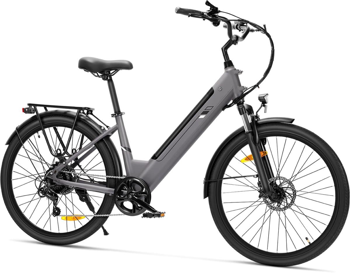 Touroll J2 ST Elektrische stadsfiets – Lage instap e-bike – 250W Motor – 45 Nm Koppel – 561,6Wh Accu – Tot 100 km Bereik – 7 Versnellingen – Voorvorkvering – Draagrek – StVZO Verlichting – Zwart thumbnail 2