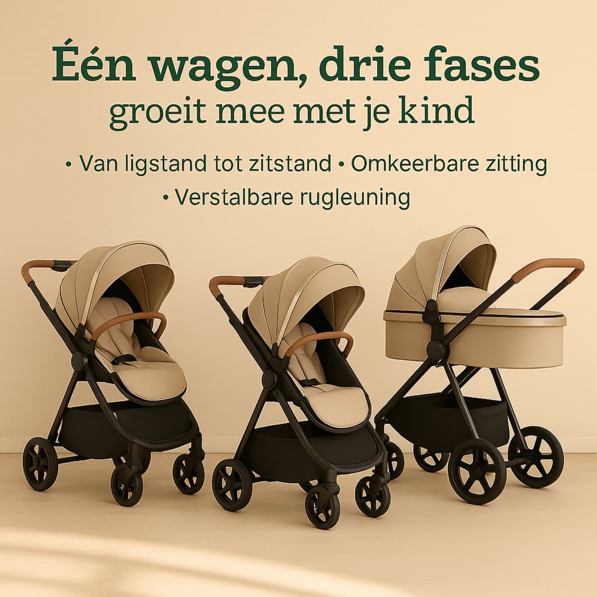 Lunola Oria 3-in-1 Kinderwagen met Autostoel - Khaki thumbnail 2