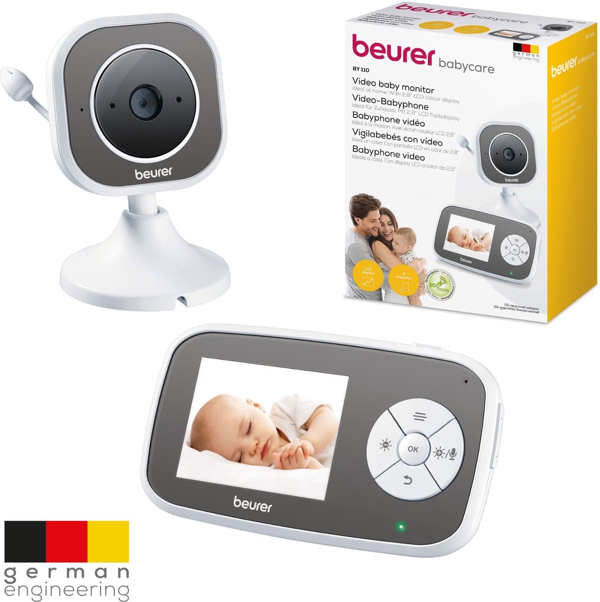 Beurer BY 110 Video Babyfoon - Ouderunit/XL beeldscherm & camera - Digitale wireless verbinding - Bereik tot 300 meter - Nachtzicht - Digitale zoom - Intercom - Liedjes - Diverse alarmen - Timer - Eco+ - 3 Jaar garantie