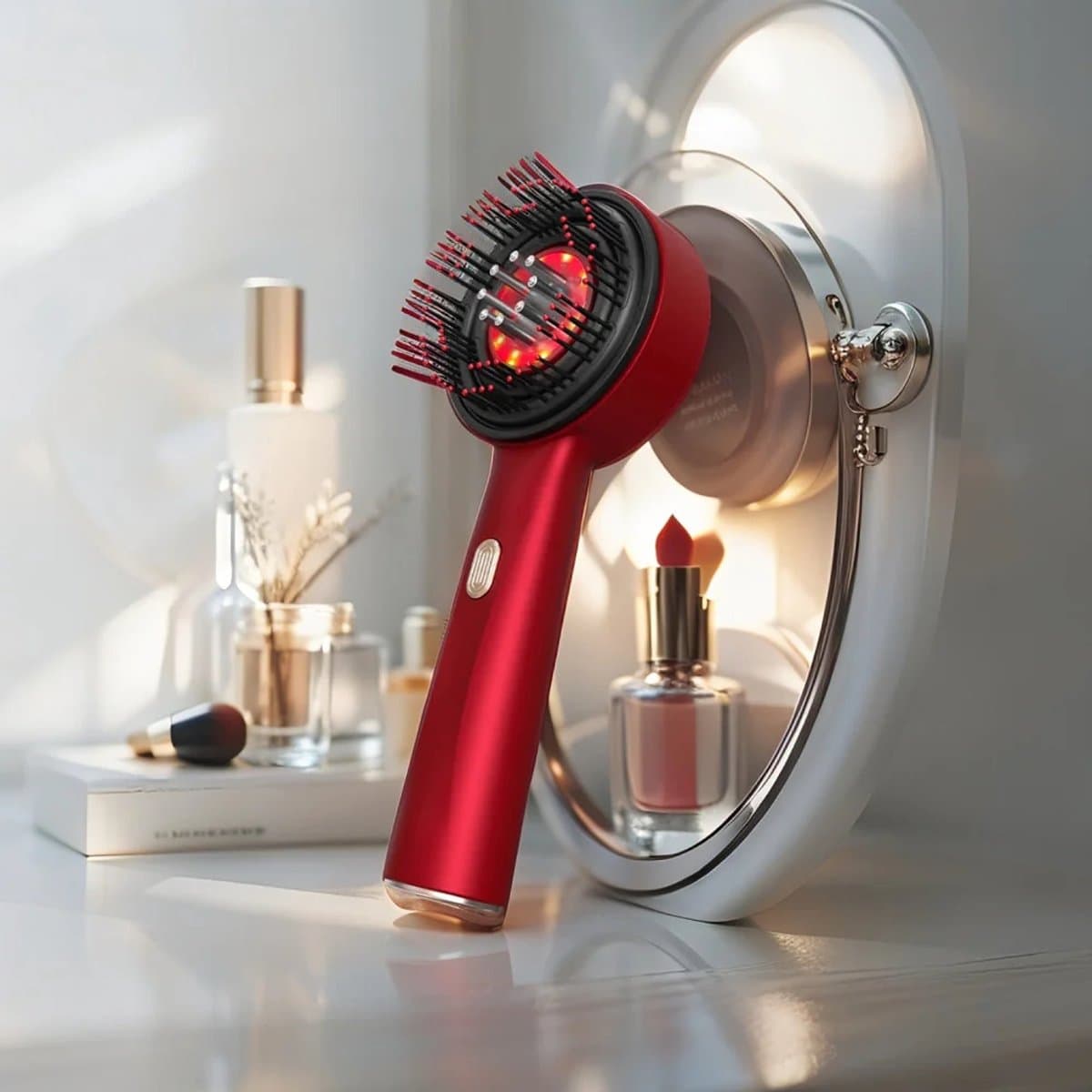 TRESTO - Roodlicht therapie - Lichttherapie lamp - Massage apparaat hoofdhuid - Scalp Brush elektrisch - Hoofdmassagespin - Man&Vrouw - Massage olie Applicator - HaarBorstel - Red light Therapy - Haar olie borstel - Rood thumbnail 5