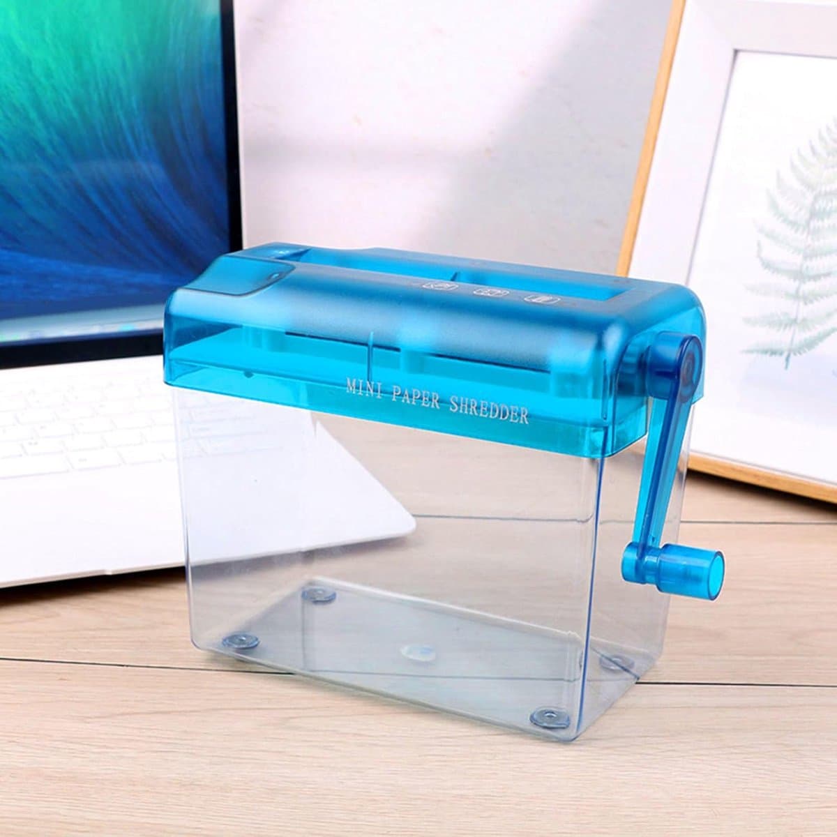 Handaangedreven papiervernietiger A6 kleine strokenvernietiger - blauw thumbnail 7