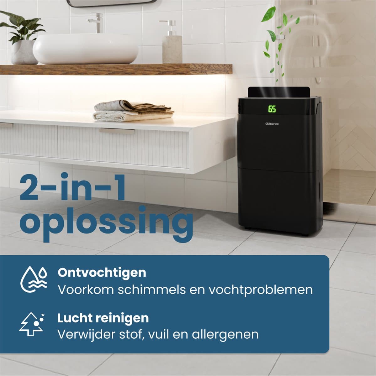 Auronic Luchtontvochtiger en Luchtreiniger - Best Plus Series - Ontvochtigt 12L per dag - 5L Waterreservoir - Slaapkamer, Badkamer, Woonkamer en Kantoor - Vochtopnemer voor in Huis - Zwart thumbnail 4