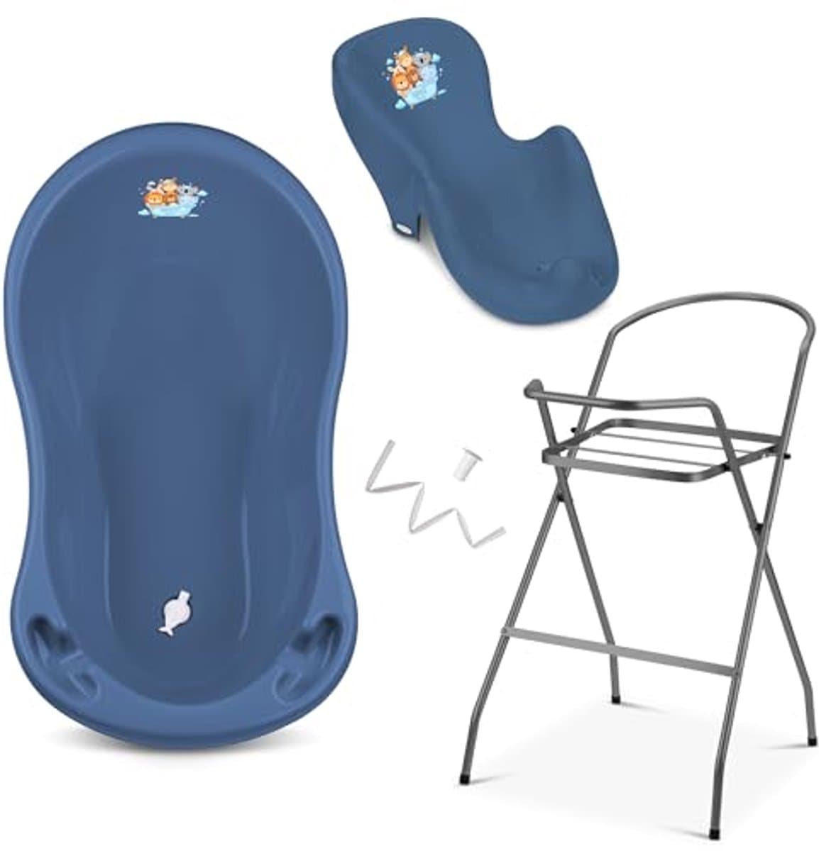 Babybadkuip met standaard - TÜV goedgekeurd babybadje set met afvoer, inclusief babybadzitje en frame voor pasgeborenen