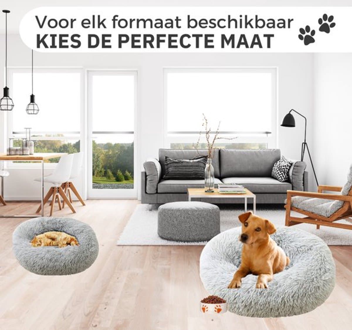 Donut Hondenmand - Kattenmand - Maat M - 60cm (ligvlak van 45cm) - Gemêleerd grijs - Fluffy en Wasbaar thumbnail 2
