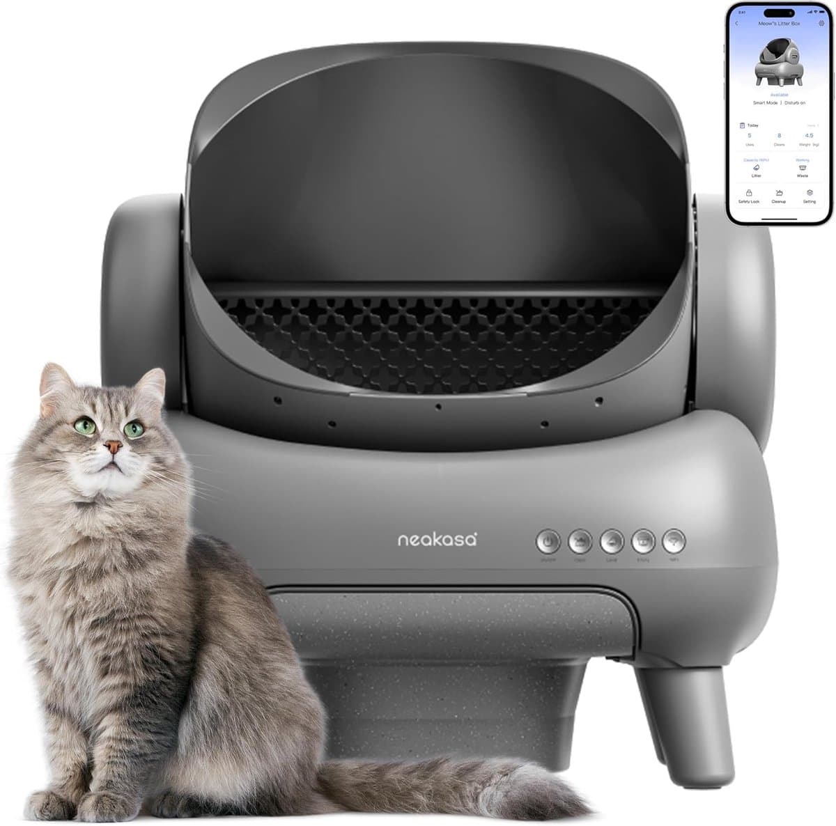 Neakasa M1 Zelfreinigende Kattenbak XXL – Automatische Kattenbak met App – Boven Open – Geurvrij & Hygiënisch – Voor Meerdere Katten – Inclusief Kattenbakmat – Grote Inhoud – Slimme Kattenbak - met App - Grijs thumbnail 2