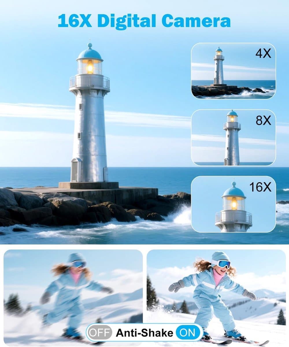 Digitale camera - Autofocus 4K Vlogging-camera voor fotografie met anti-shake, 50MP compacte point-and-shoot digitale camera voor kinderen met 16x zoom, 1 batterij, 32GB kaart (roze) thumbnail 5