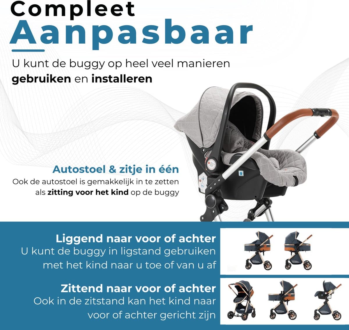 Lunola Nova - Kinderwagen 3-in-1 - incl. autostoel - 0-20kg - XXL - Multifunctionele Buggy 3in1 - Lichtgrijs thumbnail 5