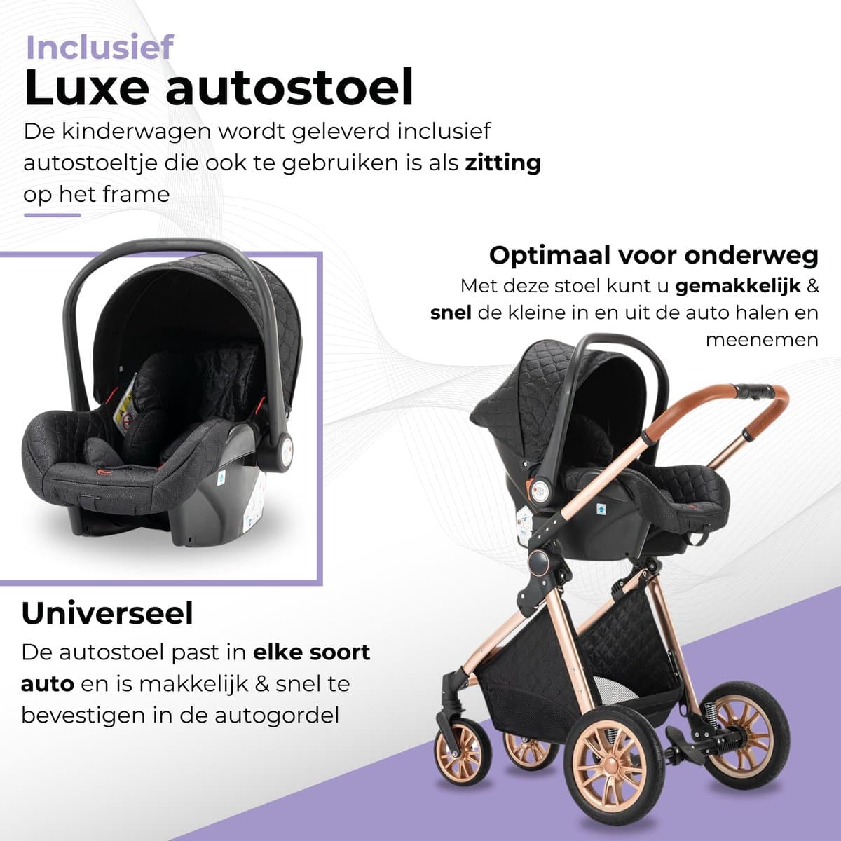 Lunola Nova - Kinderwagen 3-in-1 - incl. autostoel - 0-20kg - XXL - Multifunctionele Buggy 3in1 - Inclusief onderhoudskit - Zwart thumbnail 8