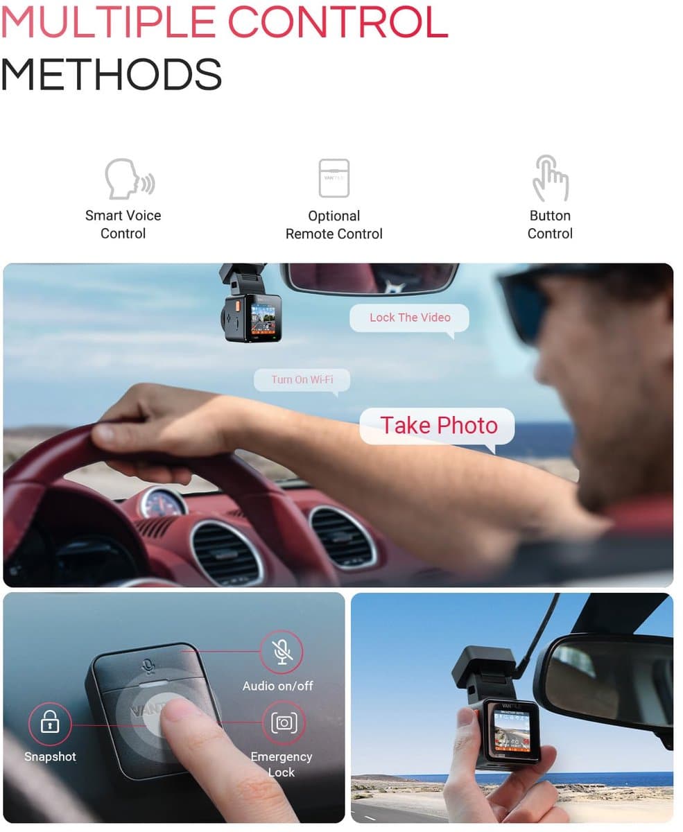 Vantrue E1 Pro 4K Mini Dashcam Voorzijde, STARVIS 2 PlatePix™ HDR Nachtzicht Autoradio, Ingebouwde 5G WiFi GPS, 1,54" IPS-scherm, LTE-ondersteuning, Spraakbediening, 24/7 Buffered Parkeermodus, Ondersteunt tot 1TB Max thumbnail 6