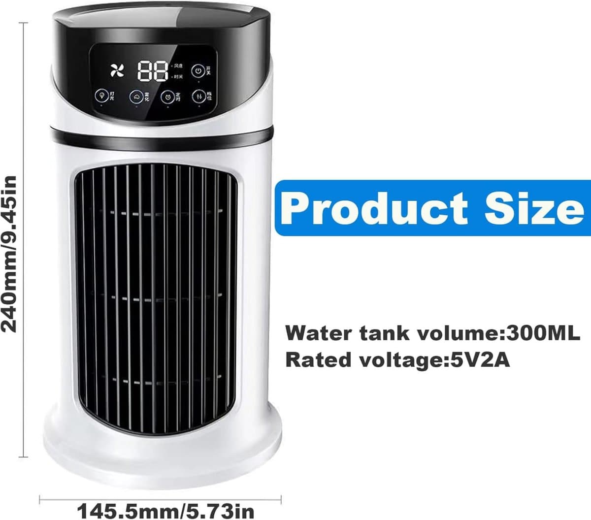 Ventilator - 9,5 inch - Elektrische mistventilator - Torenventilator zonder bladen met 6 snelheden - Met watertank van 300 ml - Badkamer/kantoor - Speciale stille mist - Wit thumbnail 3