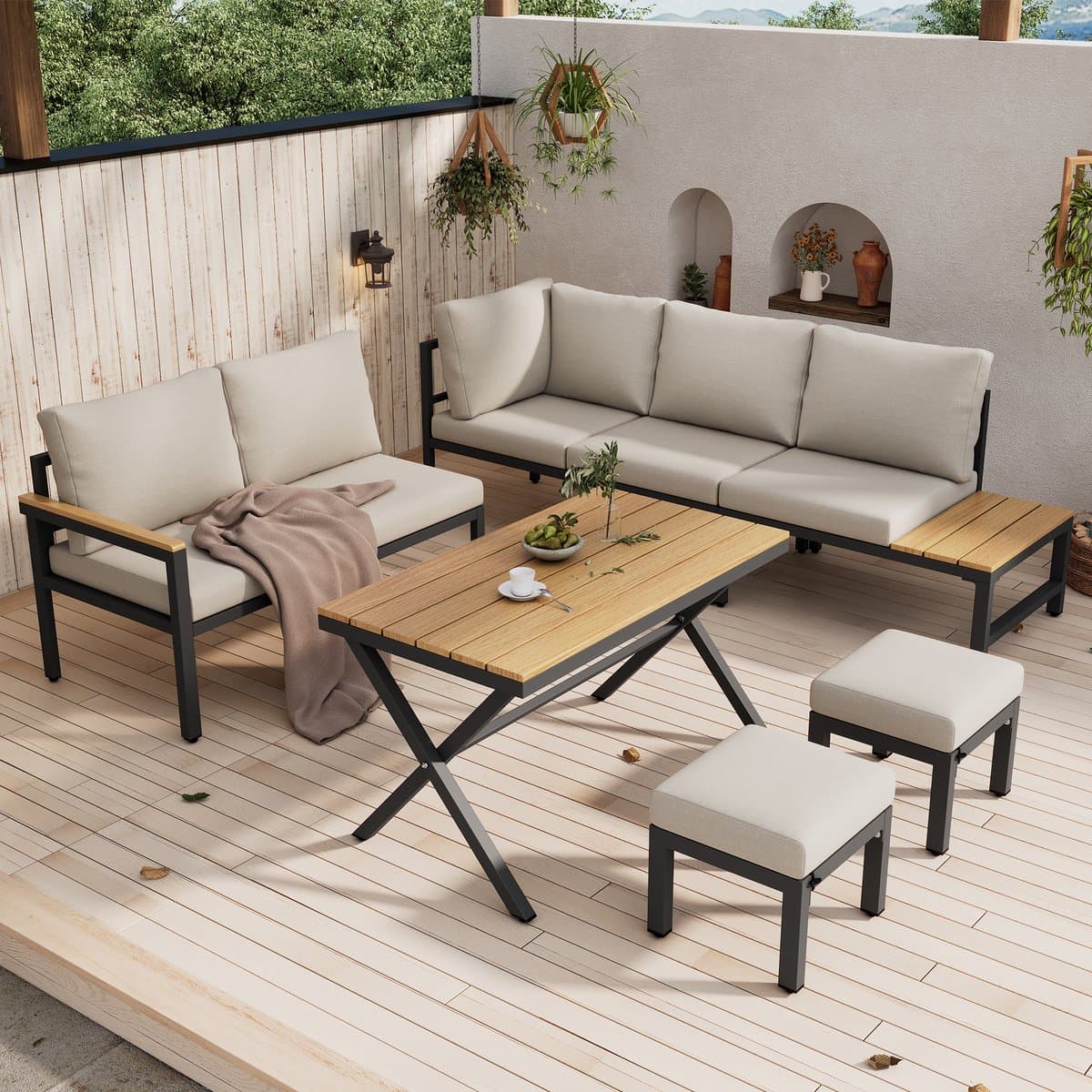 Tuin eettafel en stoelen set - Tuin lounge stoel set, 4 delige set - Tuinmeubelset - hoekbank - grijs thumbnail 6