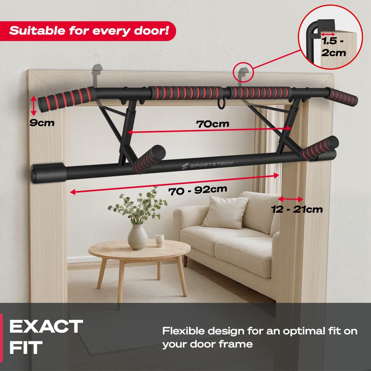 Sportstech optrekstang Pullmate – zonder boren | 200 kg | 3 grepen | TRX-oog thumbnail 5
