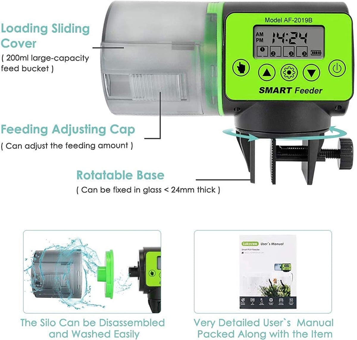 Automatische Voederautomaat - 200ml - Aquarium - Vissen Visvoer Voer Automaat - Visvoerdispenser met Timer - Automatische vissenvoerder - voor Aquarium, Vistank, Schildpaddentank thumbnail 5