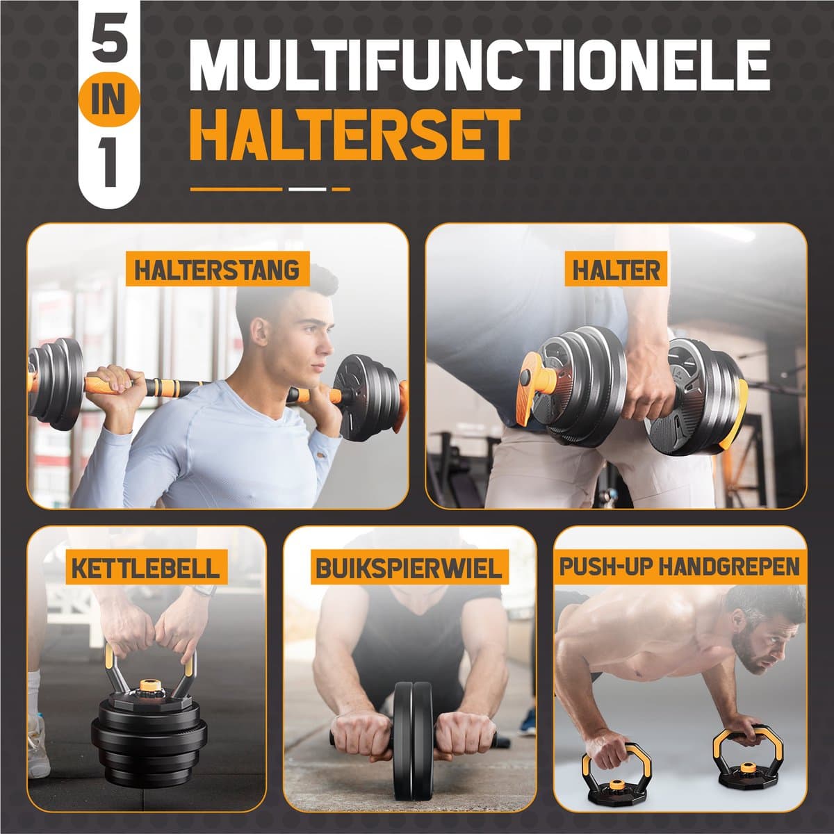 Gewichten Set voor Dumbbells Barbell en Kettlebells - 20KG Verstelbare Halterset met Extra Veiligheidsmoer & Slot - Thuis Fitness thumbnail 2