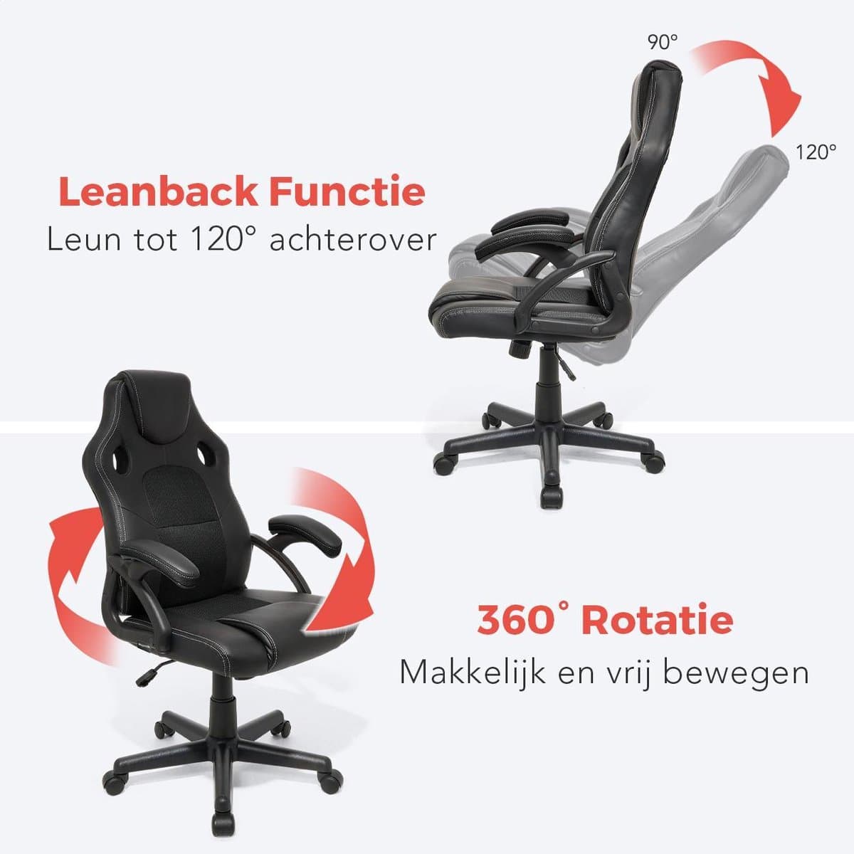 LifeGoods Gaming Stoel - Gamestoel - Verstelbaar in Hoogte - Comfortabele Gaming Chair - Kunstleer - Zwart thumbnail 8