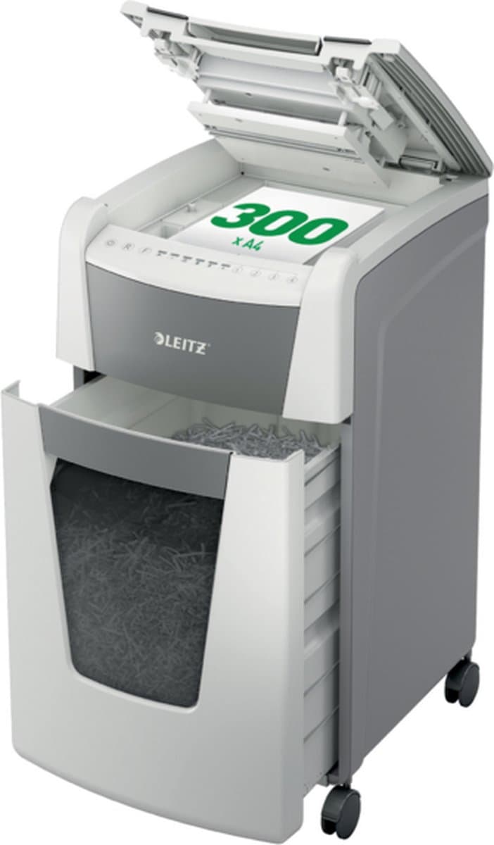 Leitz IQ Autofeed+ Office 300 Stille Papierversnipperaar - P4 Snippers - Tot 300 Vel - 60L - Wit thumbnail 2