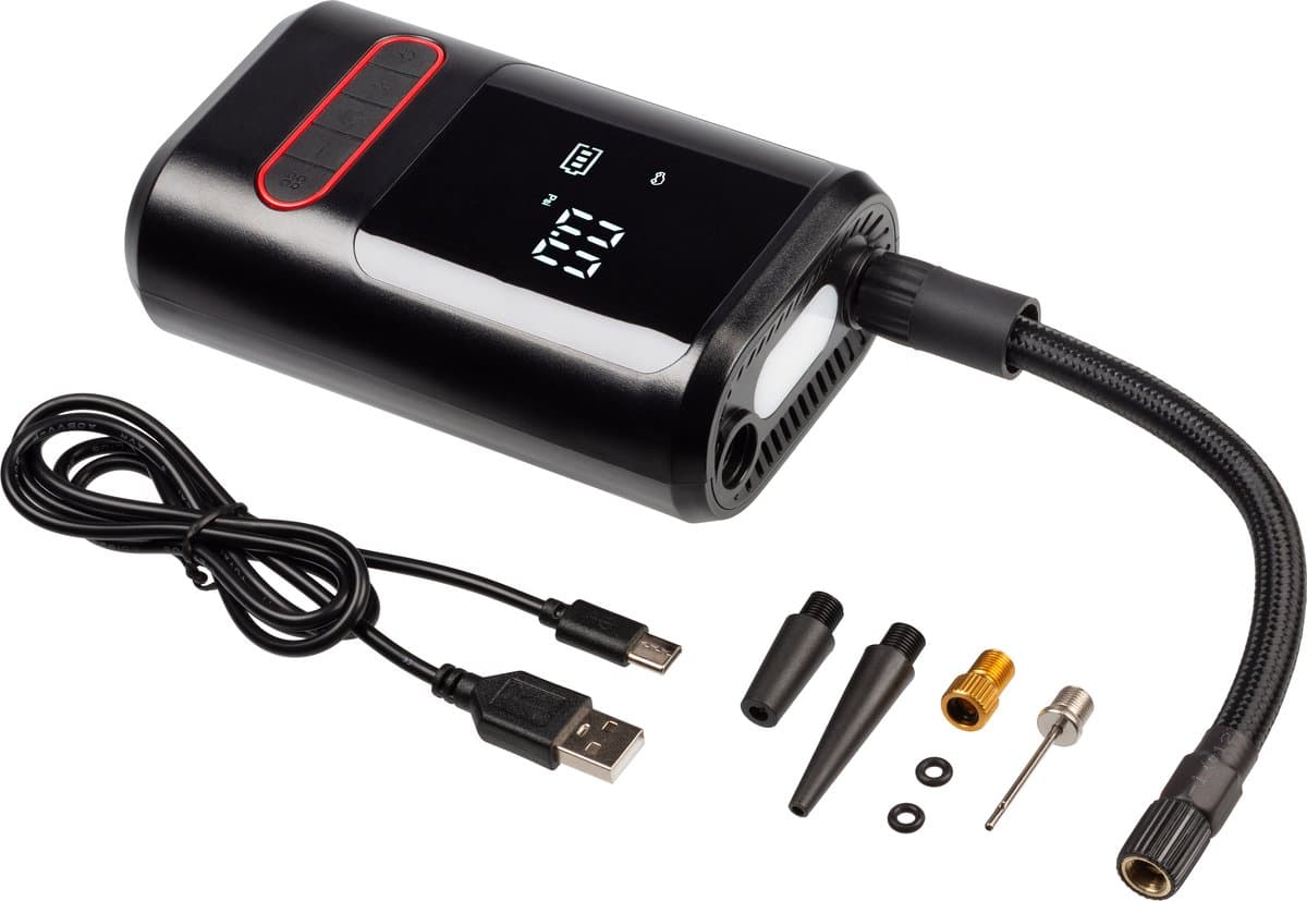 Elektrische fietspomp - Draagbare Compressor - voor fietsbanden en autobanden - Ballenpomp - 2x 2000mAh 50W - LED Display - Zaklamp Functie thumbnail 2