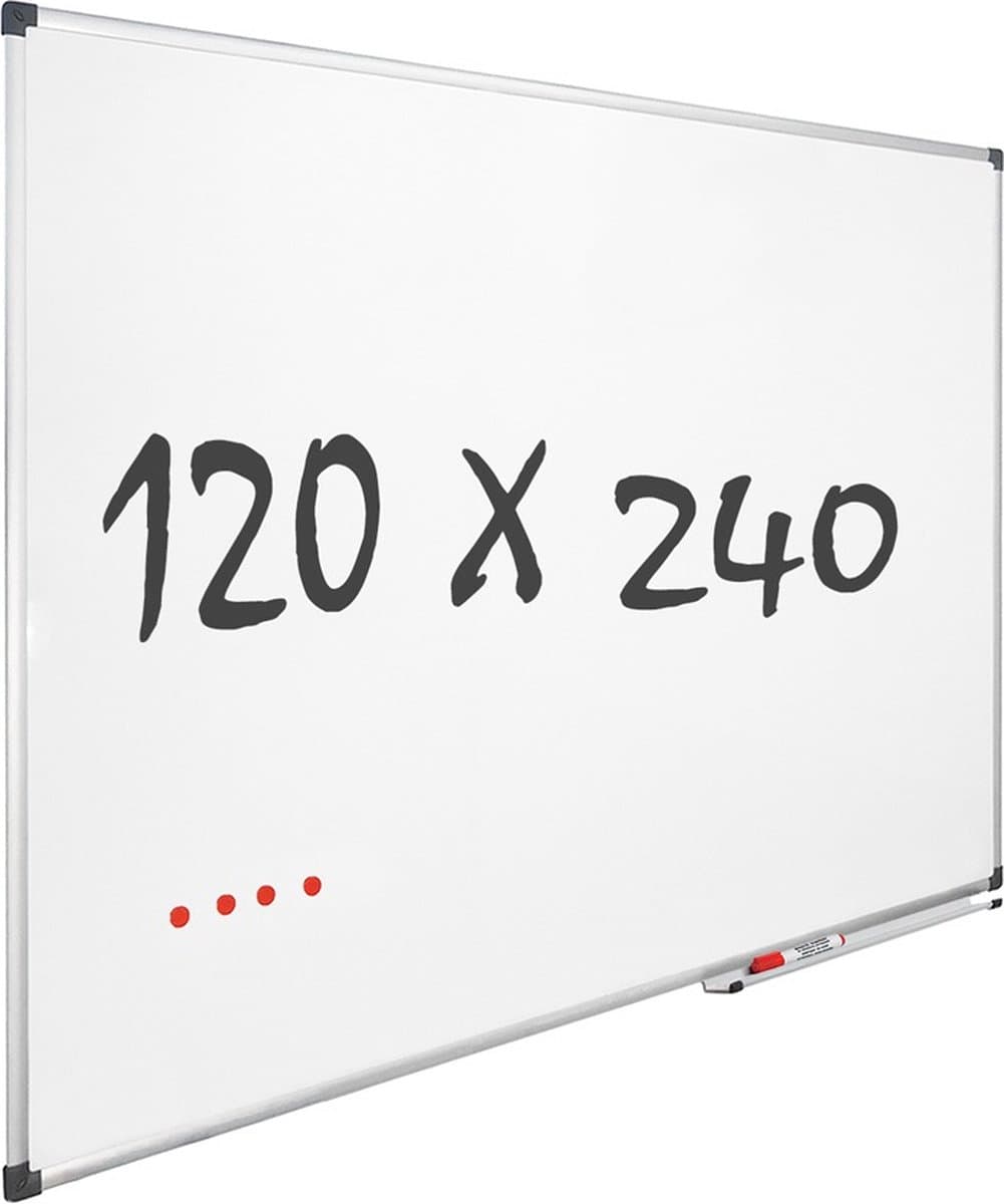 Whiteboard 120x240 cm - Magnetisch - Gelakt staal - met Montagemateriaal