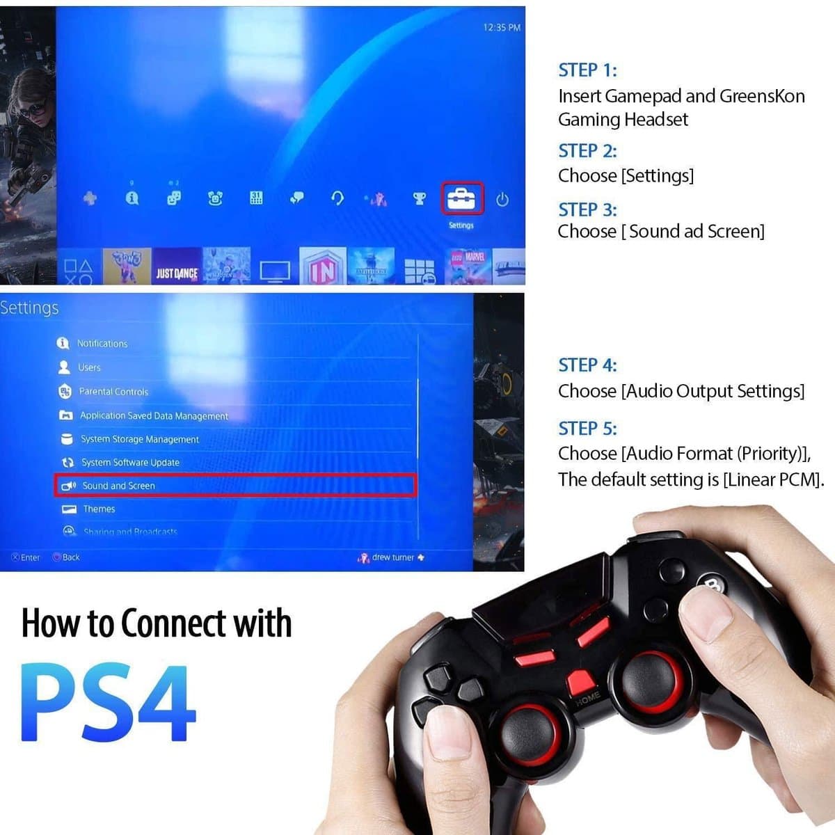 KOTION EACH G9000 Gaming Headset - PS4, laptops - Zwart/Blauw thumbnail 2