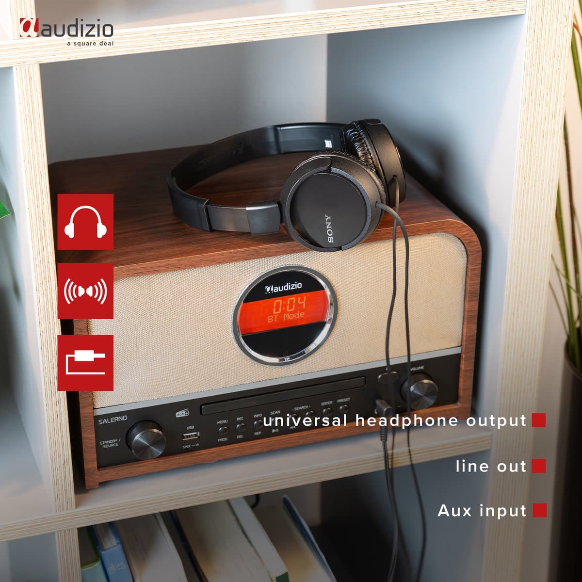 DAB radio met CD speler - Audizio Salerno - Retro radio met Bluetooth en mp3 speler - Stereo - 40W thumbnail 6