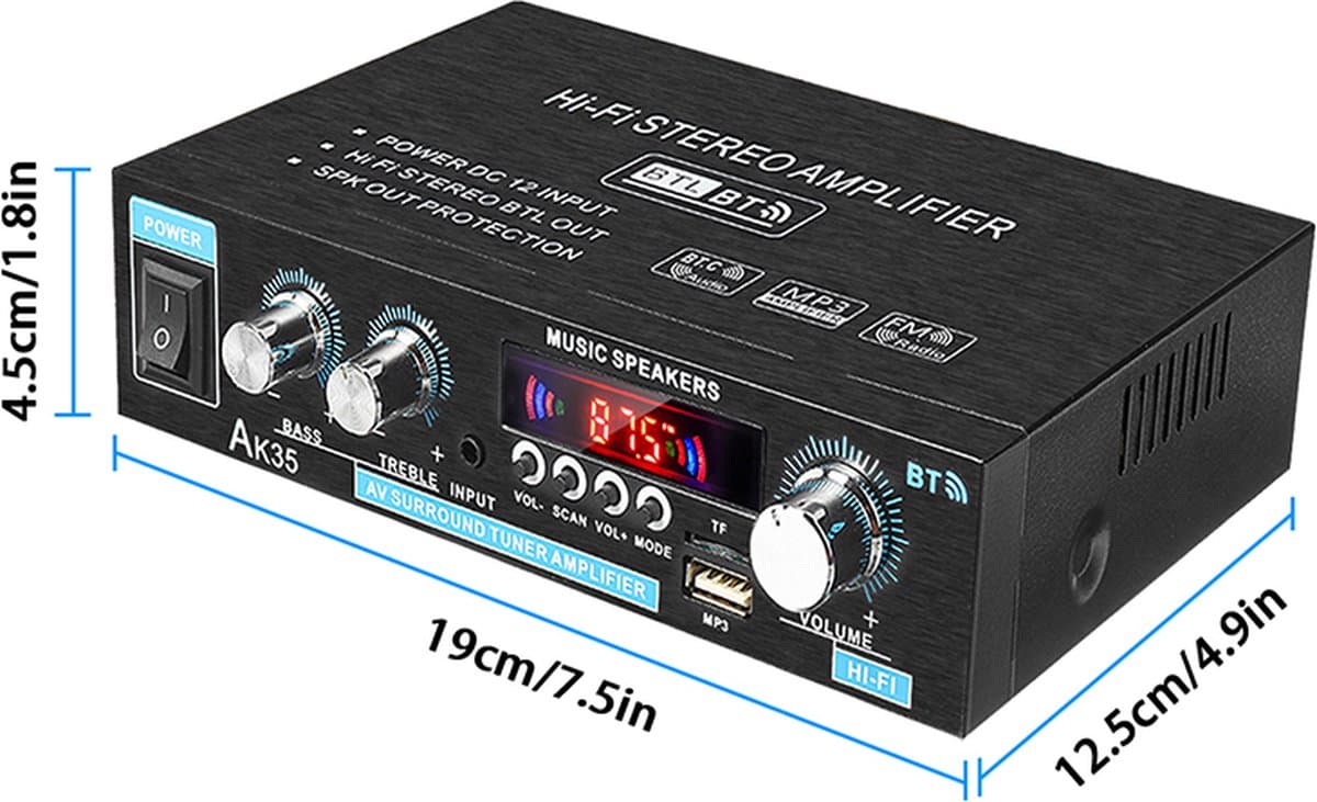 HIFI Bluetooth Power Amplifier - 400W - Versterker - Stereo Versterker - Mediaspeler thumbnail 6