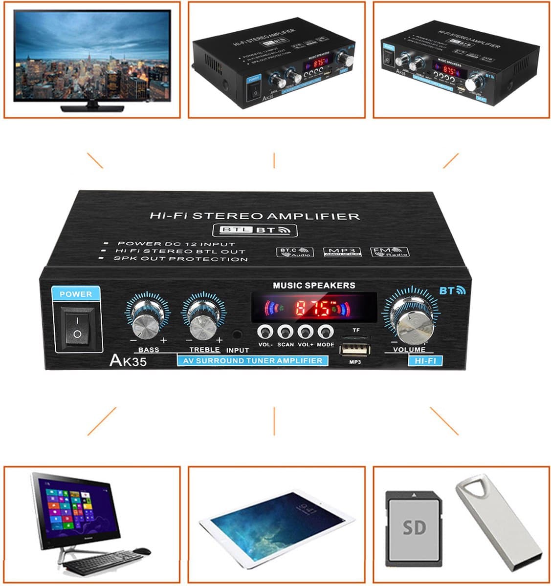 HIFI Bluetooth Power Amplifier - 400W - Versterker - Stereo Versterker - Mediaspeler thumbnail 2