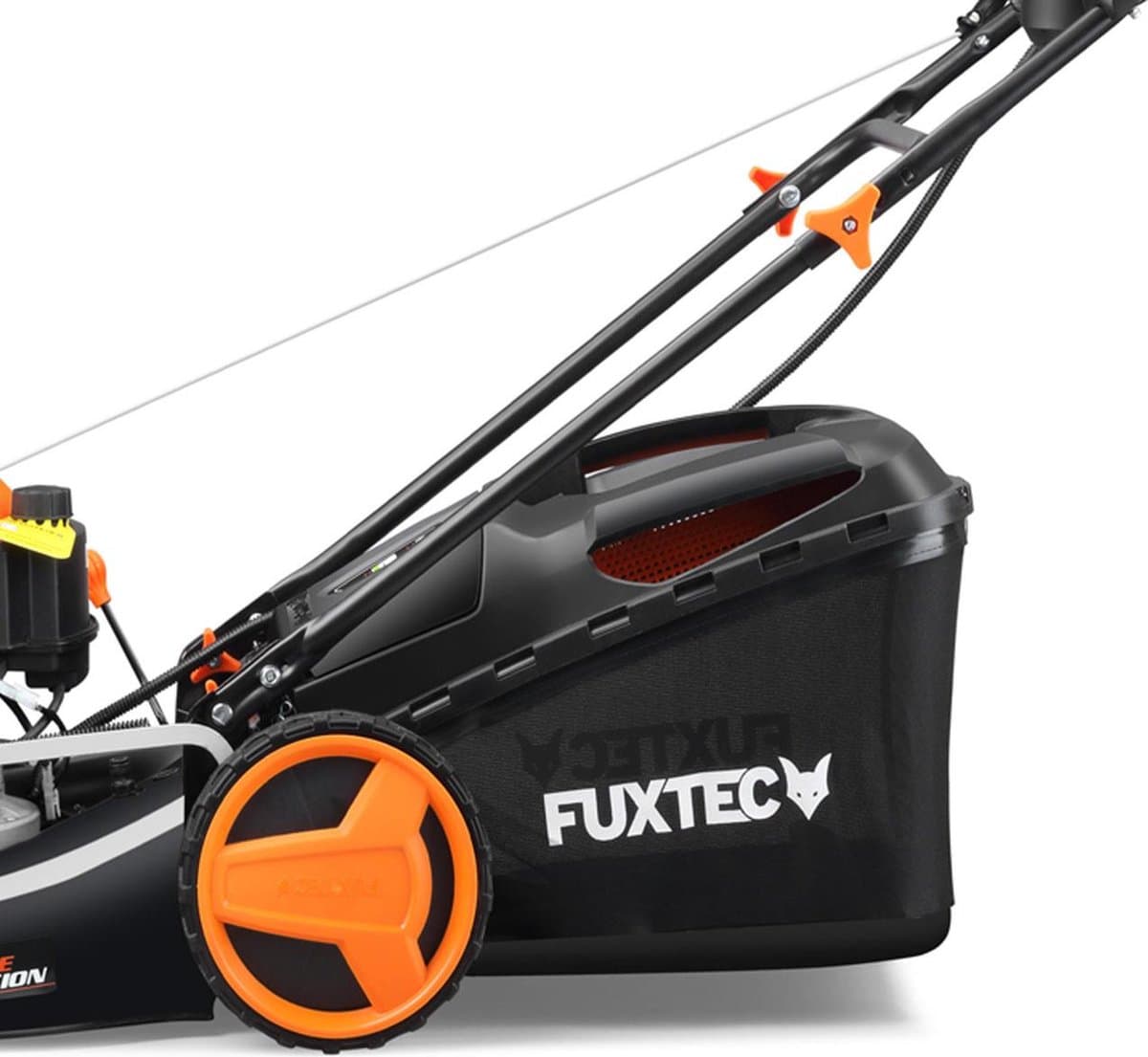 FUXTEC 4in1 Benzine Grasmaaier FX-RM5196eS - Elektrische Start - 6pk/4.4kW - 51cm Maaibreedte ,Hoogteverstelling 25mm-75mm - 4-Takt - Achterwielaandrijving, 60L Grasvanger - Mulchfunctie & Zij-uitworp thumbnail 4