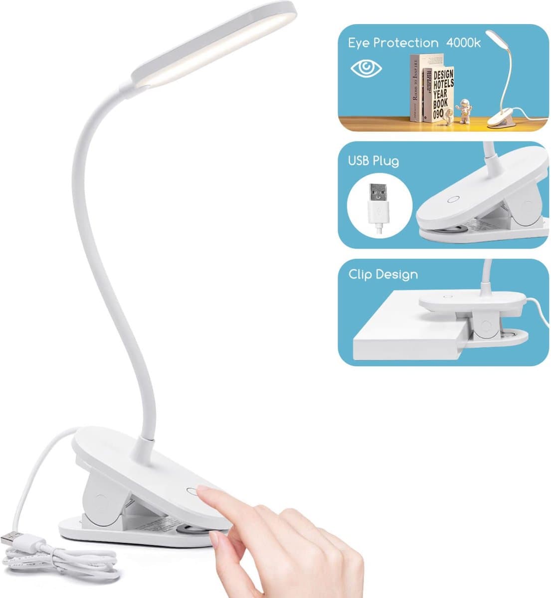 Aigostar 10A52 - Bureaulamp LED Dimbaar- met Klem - helderheidsmodi - Verstelbare Leeslamp - 4000K - Wit thumbnail 4