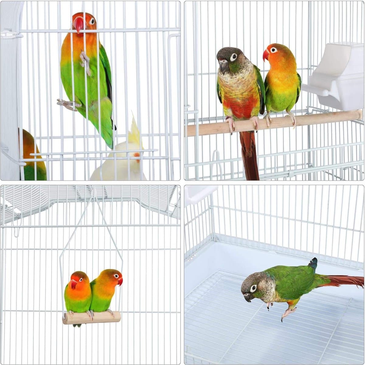 Papa simba Vogelkooi ,volière ,met draagbaar handvat met 4 voerbakken ,3 zitstokken, 46 x 35 x 92 cm , Wit, HMTM-BC-10001-white thumbnail 8