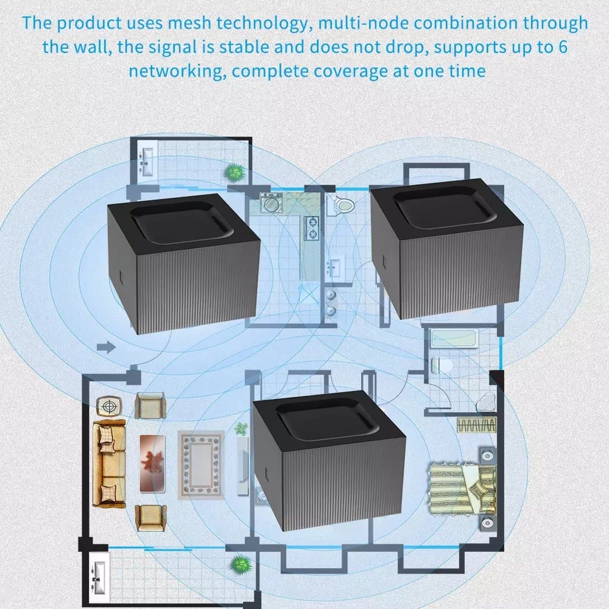 TechU Mesh Wifi Router – 1000 Mbps – Zwart thumbnail 5