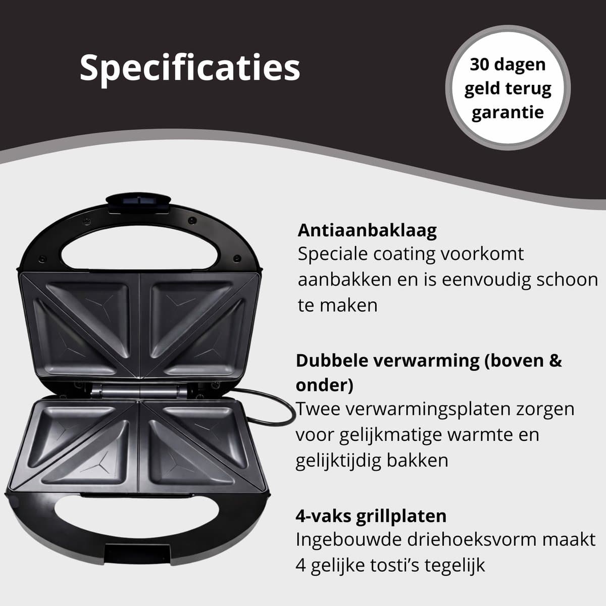Monii Tosti Apparaat – Inclusief Diverse Opzetstukken – PFAS Vrij – Panini Grill – Contactgrill -Grill Ijzer – Tosti Ijzer – 2 Tosti’s thumbnail 5
