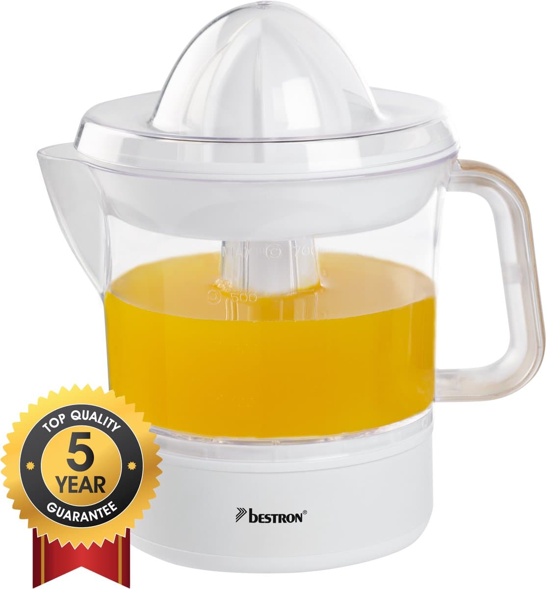 Bestron Citruspers Elektrisch - ACJ350NH - 40W - Incl. 2 perskegels, aromadeksel, sap reservoir - 0,7 Liter - Wit - 5 jaar garantie