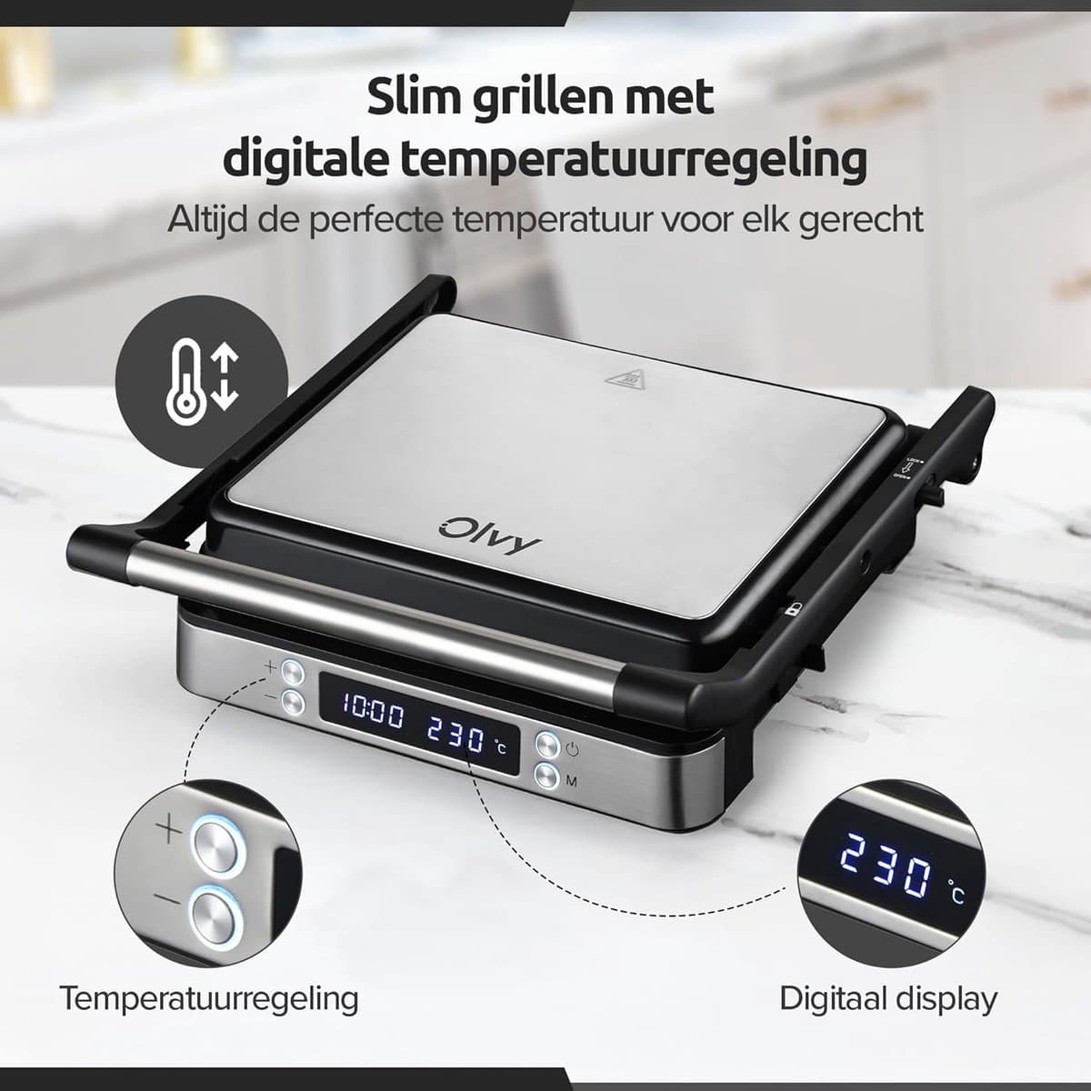 Tosti Apparaat XL - Panini Grill - Grote Tosti's Maken - PFAS Vrij - Voor 4 Tosti's - Silver thumbnail 4