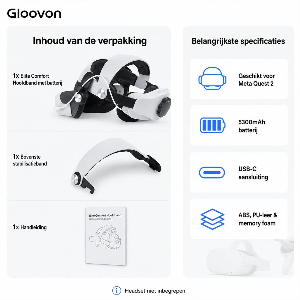 Gloovon Elite Strap Quest 2 - 5300mAh batterij & comfort thumbnail 3