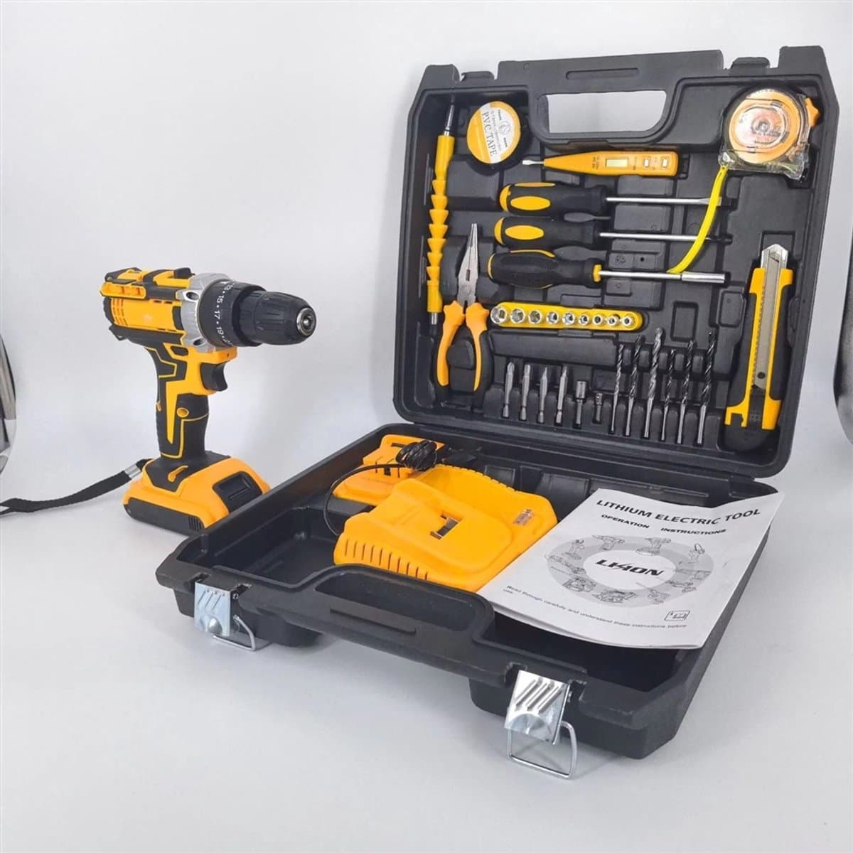 DeWalt-look 21V Accu Slagboormachine Gereedschapsset - Complete Gereedschapskoffer met 2 Accu's - 45 Nm - 2 Snelheden - Inclusief Handgereedschap & Accessoires thumbnail 7