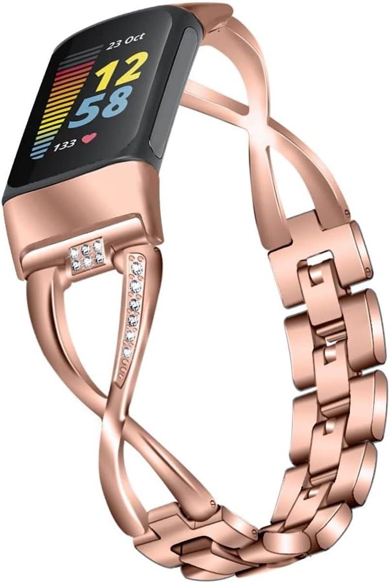 Vervangende Riem voor Fitbit Charge 6/Charge 5 - Rvs Stalen Band, X-Vormige Ketting Armband, Polsband Accessoire voor Activiteiten Tracker en Fitness Horloge thumbnail 4
