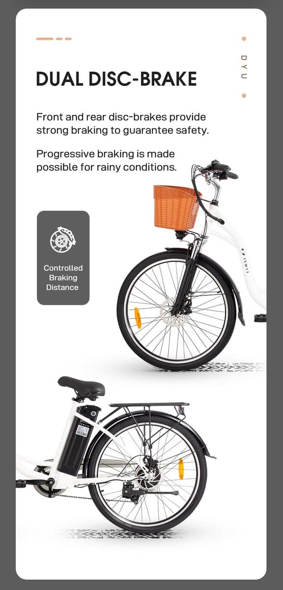 DYU C6 E-Bike - 26 inch - 43km actieradius - 250W motor - 36V 12,5Ah accu - Dubbele schijfremmen - Maximaal laadvermogen 120 kg - zwart thumbnail 4