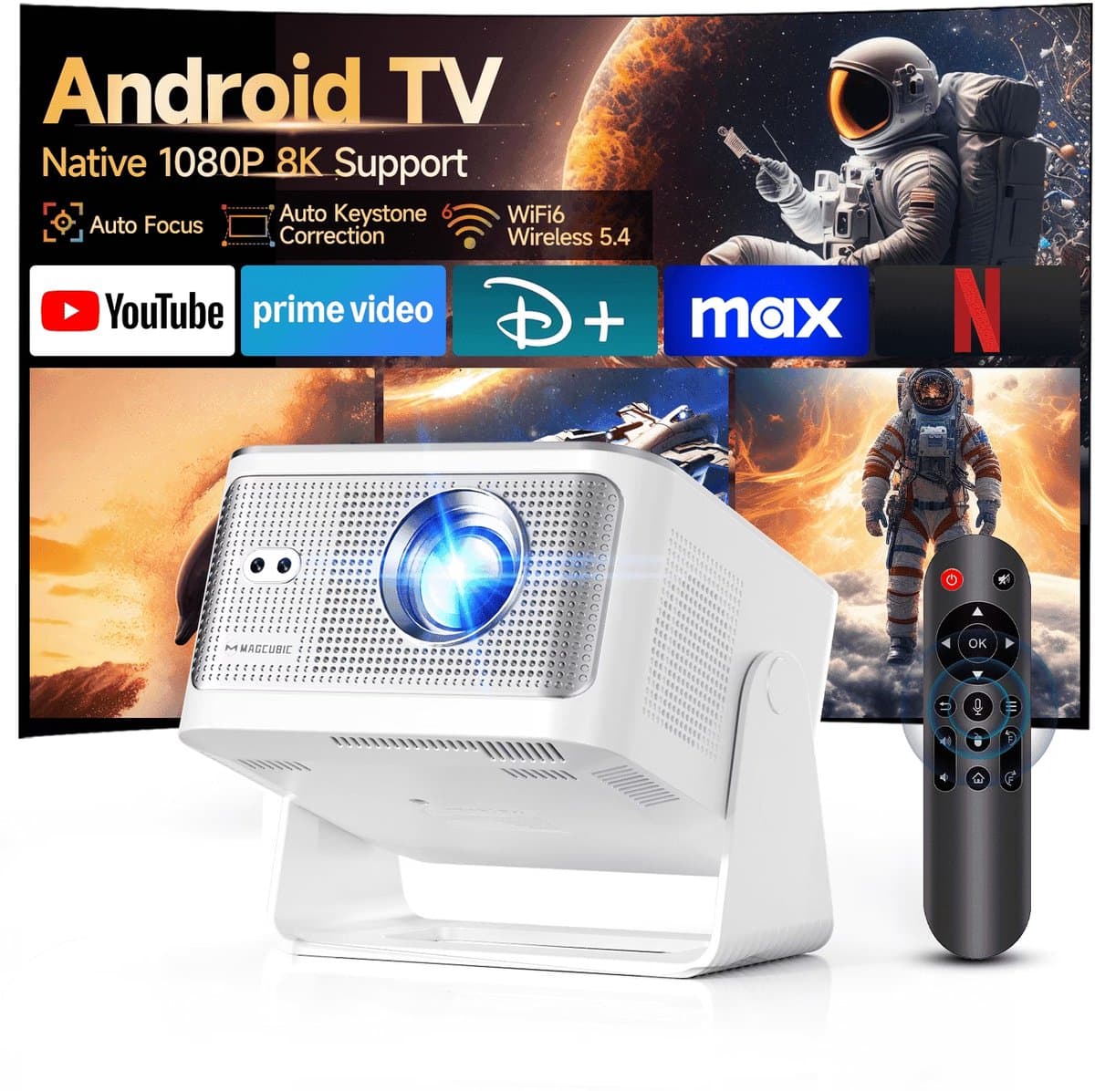 Magcubic® HY350MAX Mini Beamer 8K-1080P Full HD Smart Projector-600ANSI Lumen-Draagbare Beamer voor Film & Gaming-Thuisbioscoop–180° Draaibaar-Automatische focus-Geïntegreerde Google Play&6000+ Apps–Android 14-WiFi 6&Bluetooth 5.4